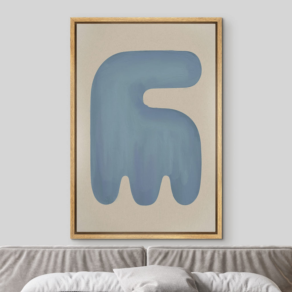 Framed Canvas Print Wall Art Geometric Mid-Century Blue Polygon Abstract Shapes Illustrations Minimalism Decorative