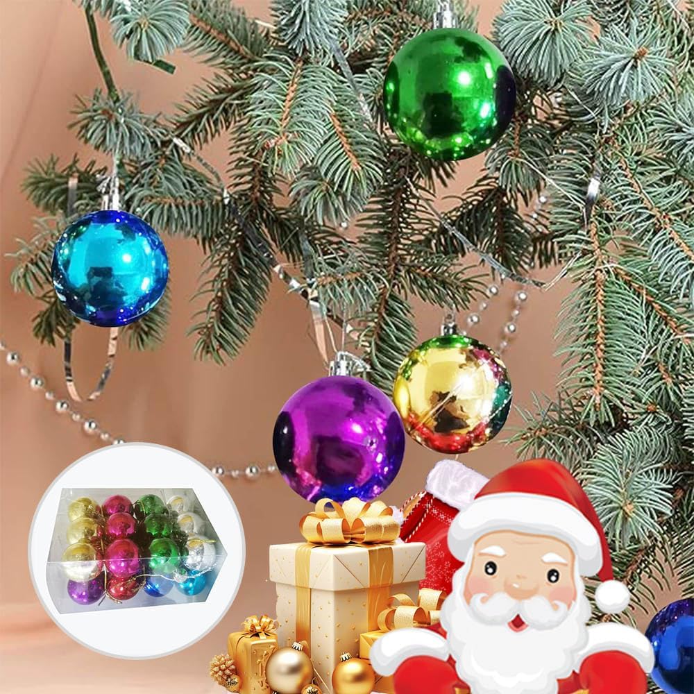 1.2 Inches Colored Christmas Balls 24 Pack Living Room Garden Ornaments Mini Glitter Ball Door Wall Xmas - Set of 24