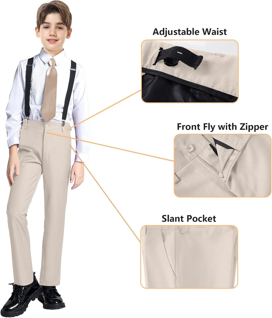 Boys Dress Pants Suit 6 Piece Slim Fit Tuxedo for Kids Teen Boys