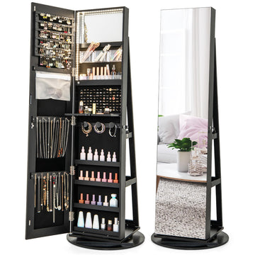 360° Swivel Jewelry Cabinet, Lockable Jewelry Organizer (Black)