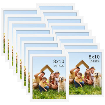 8x10 Picture Frame Set of 16, for Wall or Tabletop Display, White