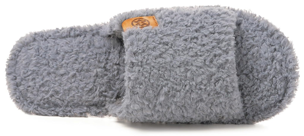 Fuzzy Open Toe Slippers for Men Indoor House Slipper, Blue, US 6-7