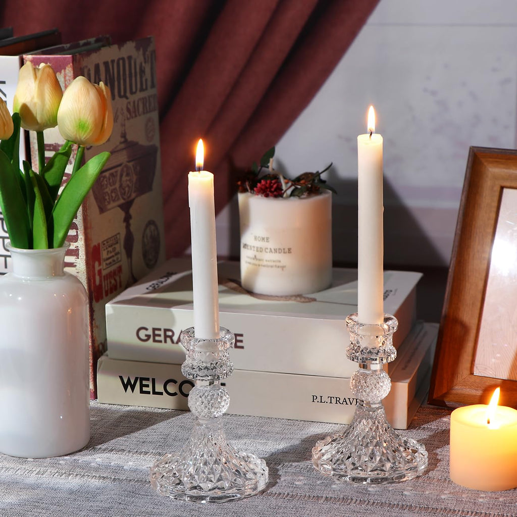 Candlestick Holders Set, 12Pcs 4" H Taper Candle Holders Bulk, Clear Glass Candle Holders for Wedding, Spring Party