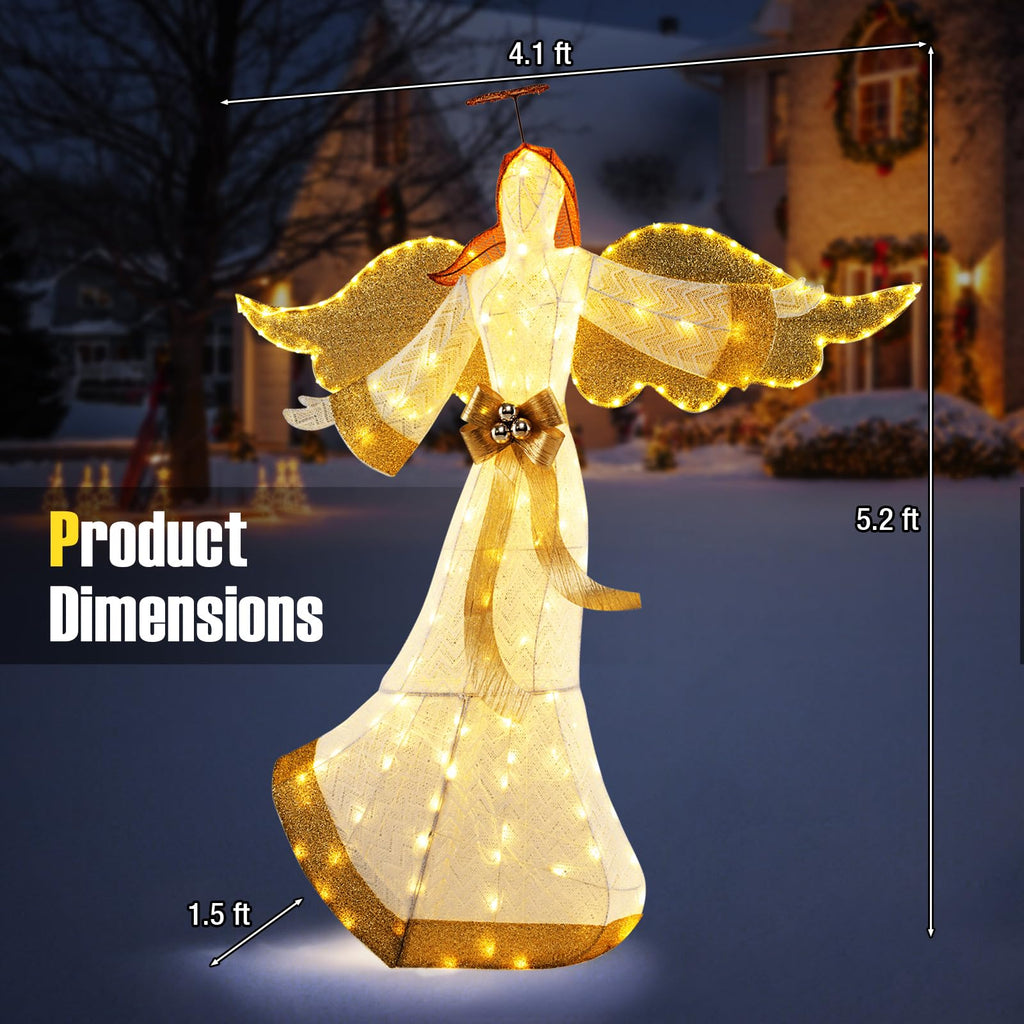 5.2 FT Outdoor Christmas Lighted Angel, Pre-lit 3D Winged Angel