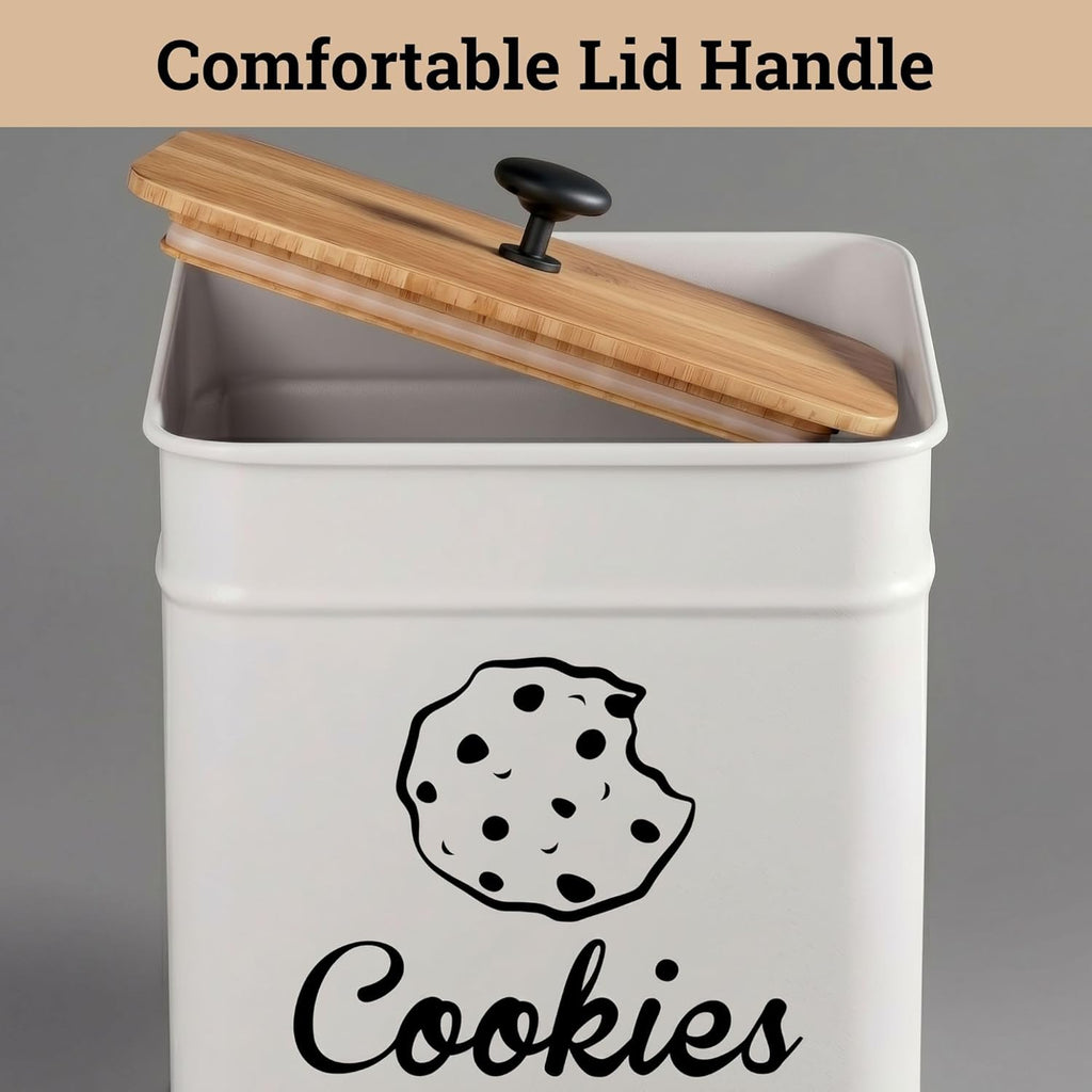 Cookie Jar with Airtight Bamboo Lid, 6"D x 8"H, 1 Gallon Iron Cookie Tin