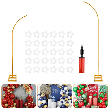 7.2ft and 5.9ft Half Balloon Arch Stand Kit with Heavy Duty Base, Comes with 8 Water Filling Bags - Metal Frame for