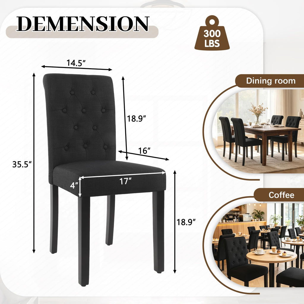 Set of 4, Modern Armless Parsons Side Chairs, Upholstered Button-Tufted Fabric Dining Kitchen Chairs with Solid Wood