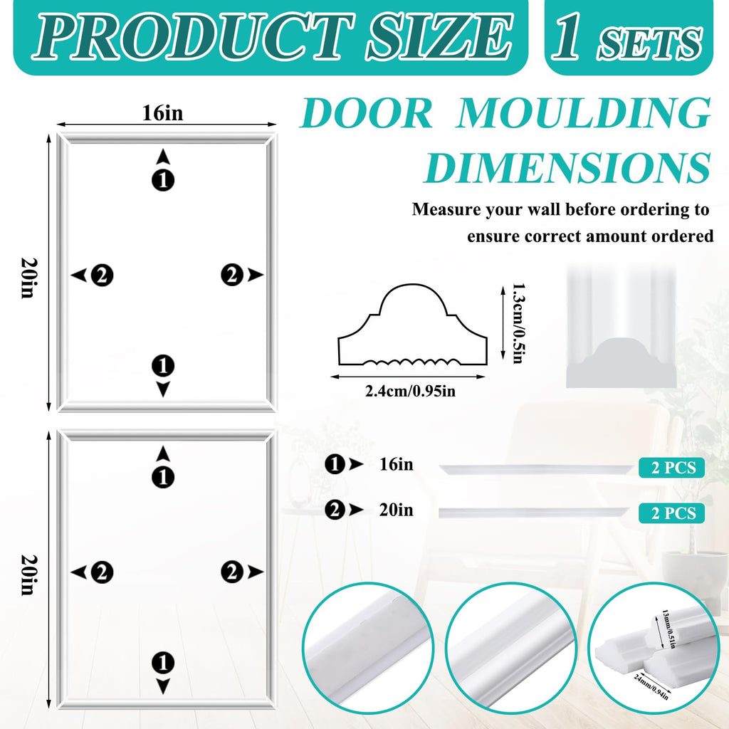 1 Set Peel and Stick Door Moulding, Modern, 16"x20"