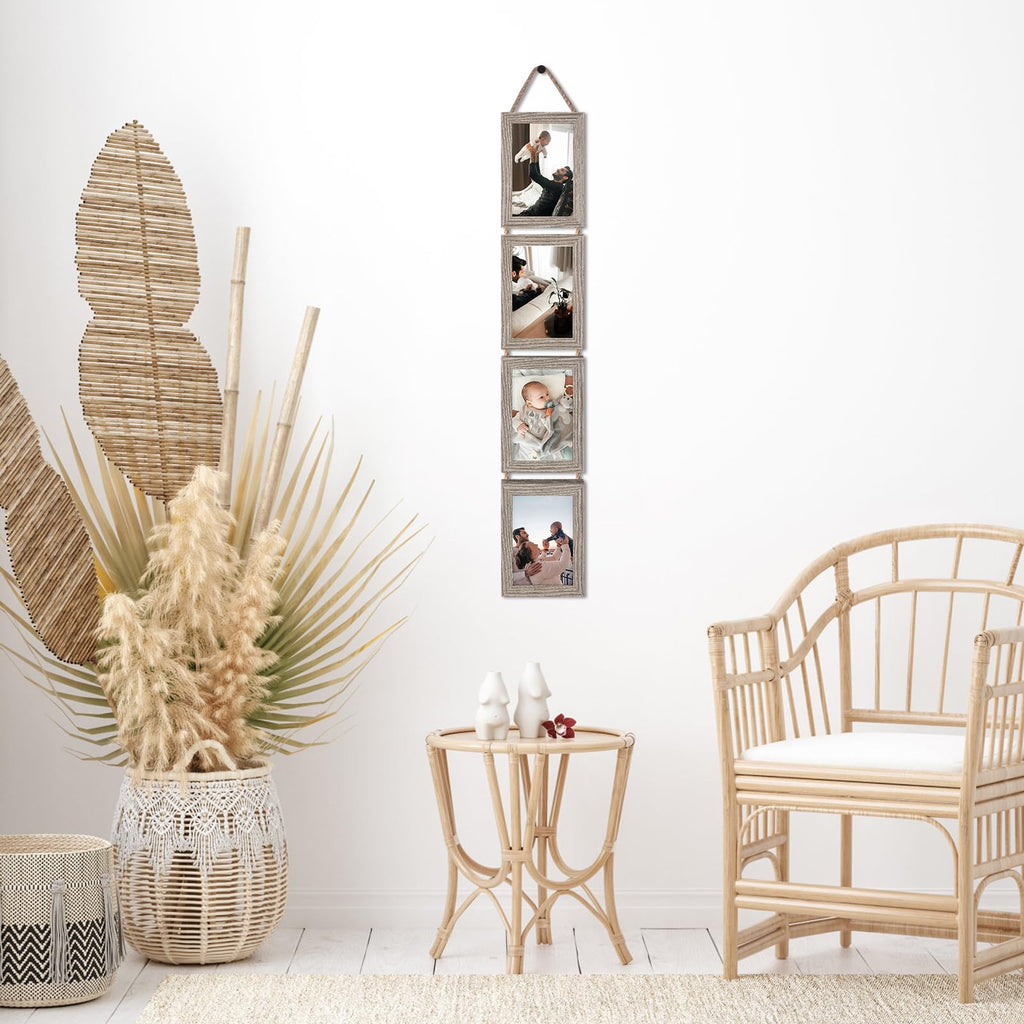 4x6 Hanging Collage Picture Frames Set of 2, 8 Opening Vertical Frame Made to Display 4 by 6 Inch Photo for Wall