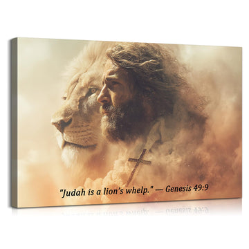Jesus Lion Wall Art Jesus Picture with Built-in Wooden Frame - Christian Art & Christian Wall Decor for Prayer Room &