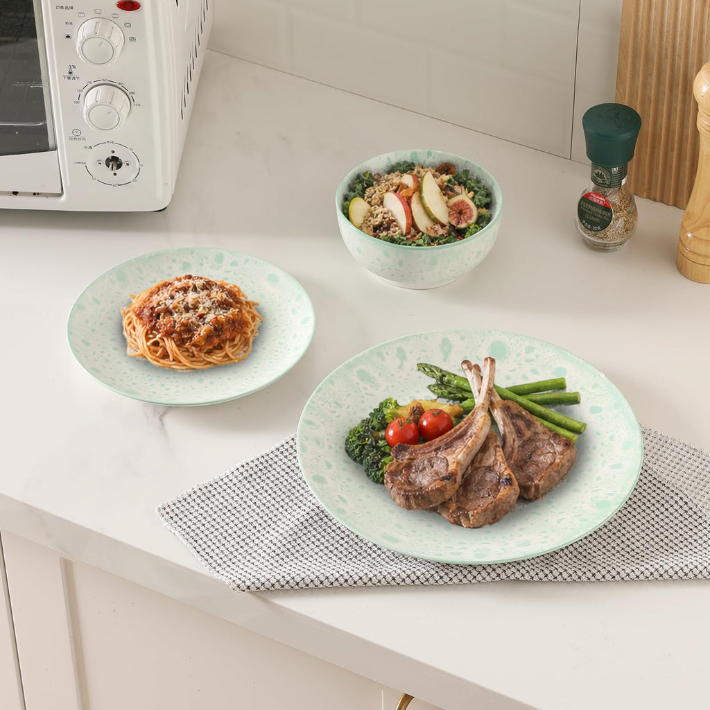 12 Pcs Speckled Glaze Ceramic Dinnerware Set for 4, Mint Green