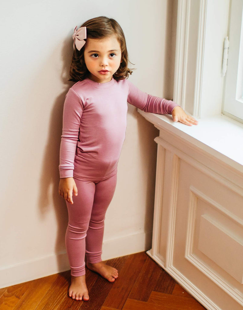 Kids Long Sleeve Modal Sleepwear Pajamas 2pcs Set Modal Purplepink M