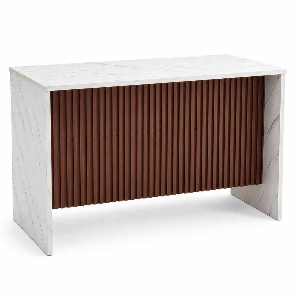 59 Inch Large Imitation Marble Dining Table for 4-6 People, Mordern Marble Stripes Kitchen Dining Table with Grille