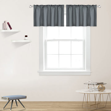 Gray Valance for Windows 42x18 Inch Solid Thermal Insulated Blackout Rod Pocket Kitchen Short Curtain Toppers Grey