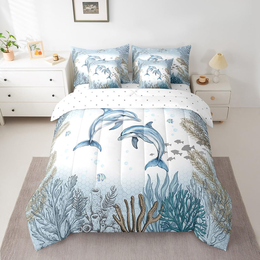 Dolphin Bed In A Bag 7 Piece Teal Blue Sea Coastal Comforter