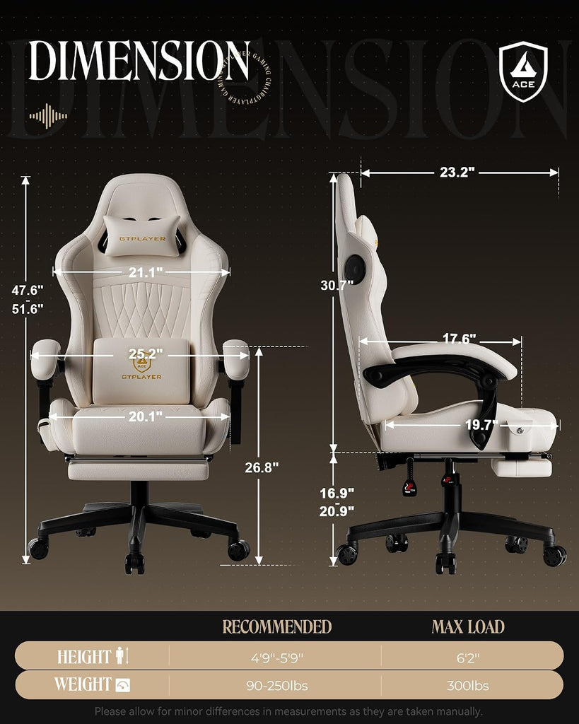 Gaming Chair for Adults, Ergonomic Computer Game Chairs with Speakers, Footrest & Linkage Armrest, Reclining High