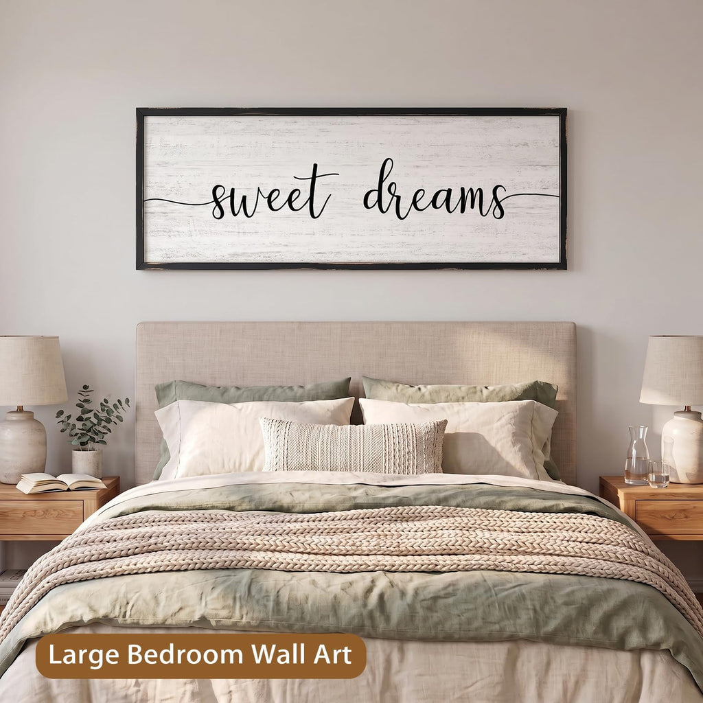 Sweet Dreams Wall Decor Above Bed 41.3''×15'' Large Farmhouse Wall Decor Guest Room Decor Framed Wood Wall Art Rustic