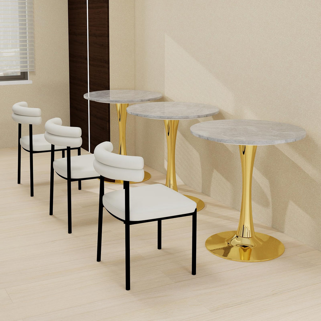 27.6" Marble Round Tulip Table, Mid-Century Modern Style Dining Table with Gold Pedestal Base for 2-4 People