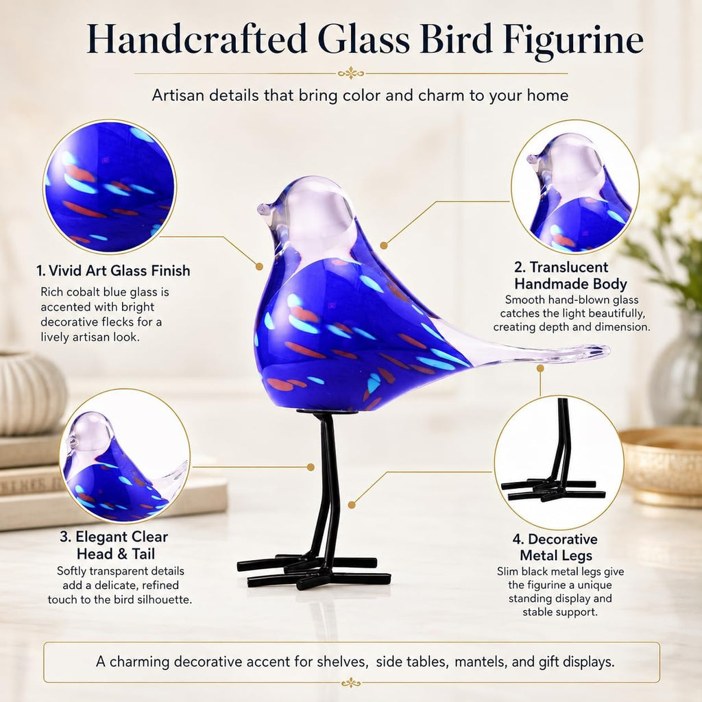 Glass Bird Figurine Ironleg Hand Blown Art Home Decor Gift