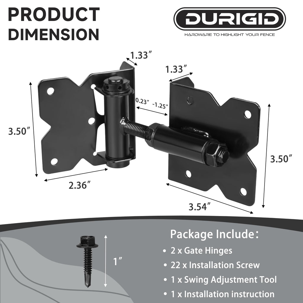 Self Closing Gate Hinges, Gate Hinge Heavy Duty, Spring Loaded Gate Hinges for Vinyl/Wood Fence/Steal Gate