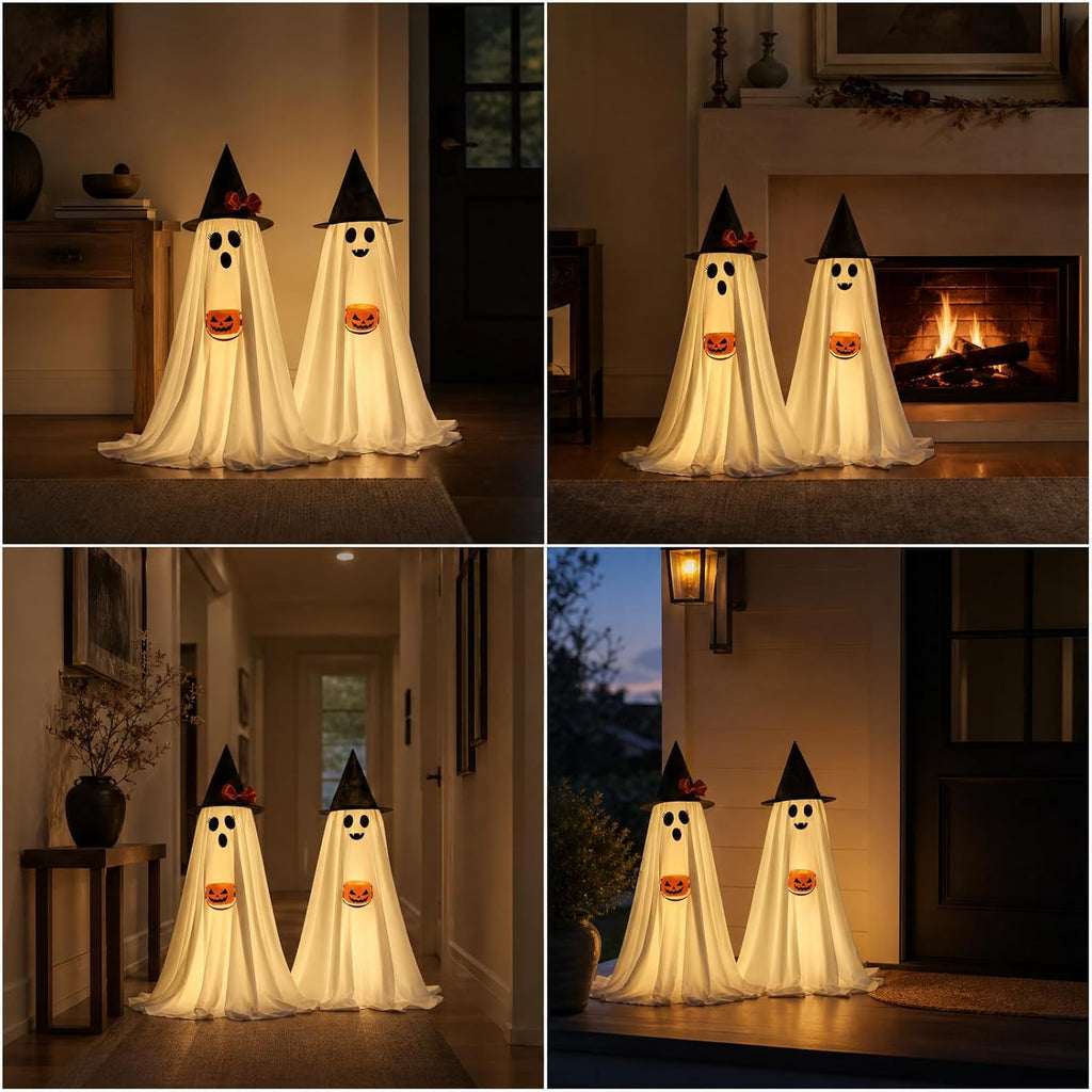 Halloween Decorations Indoor Lighted Ghost, 2 Pack Cute Light Up Ghosts - Set of 2