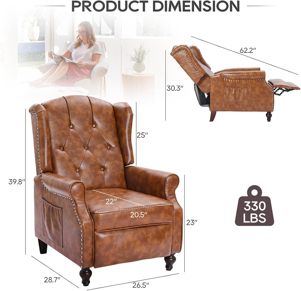 Wingback Recliner Chair with Massage and Heat, Upholstered Fabric Living Room Chair Armchair with Nailhead Trim,Push