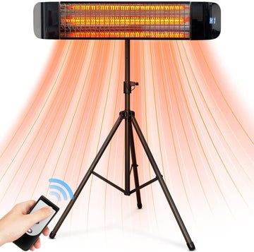 Outdoor Electric Infrared Patio Heater, 1500W | Wall/Portable Tripod Mount, Outdoor/Indoor, Waterproof, Remote