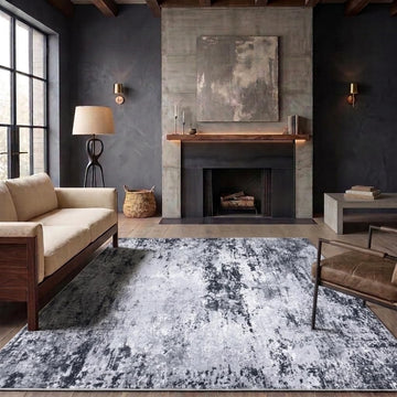 Modern Abstract Distressed Area Rug, Living Room Rug, Washable Rug