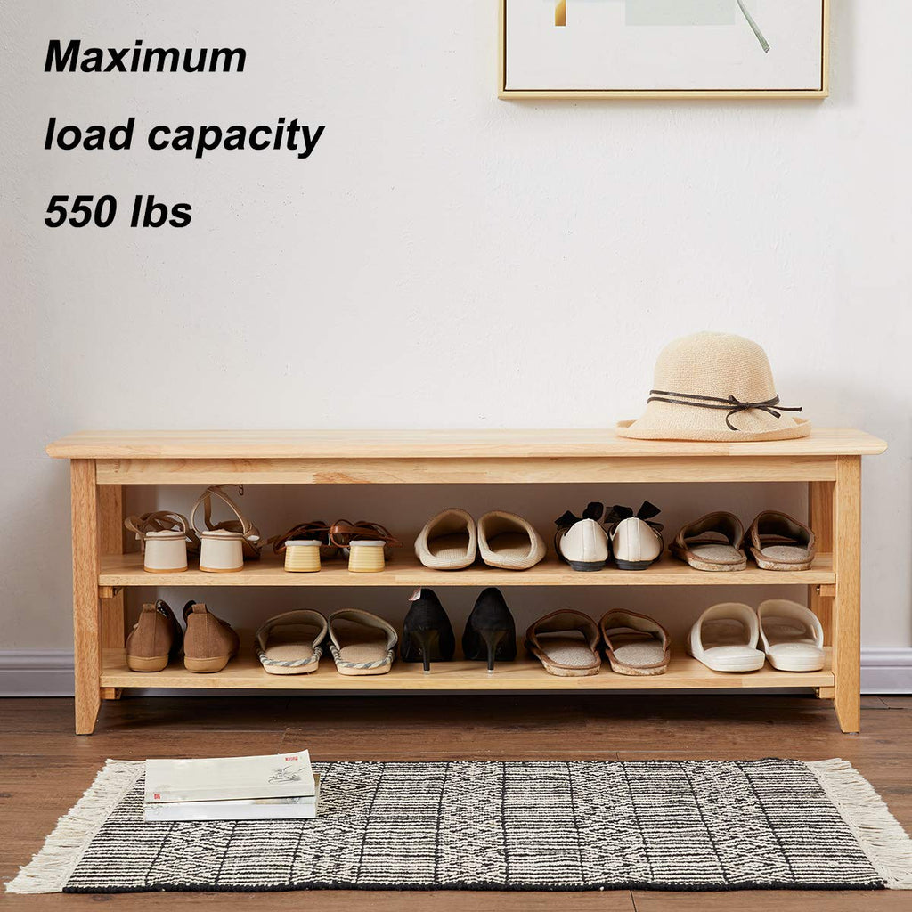 Shoe Rack Bench Wooden Storage Bench Entryway Bench, Natural, 47.2"