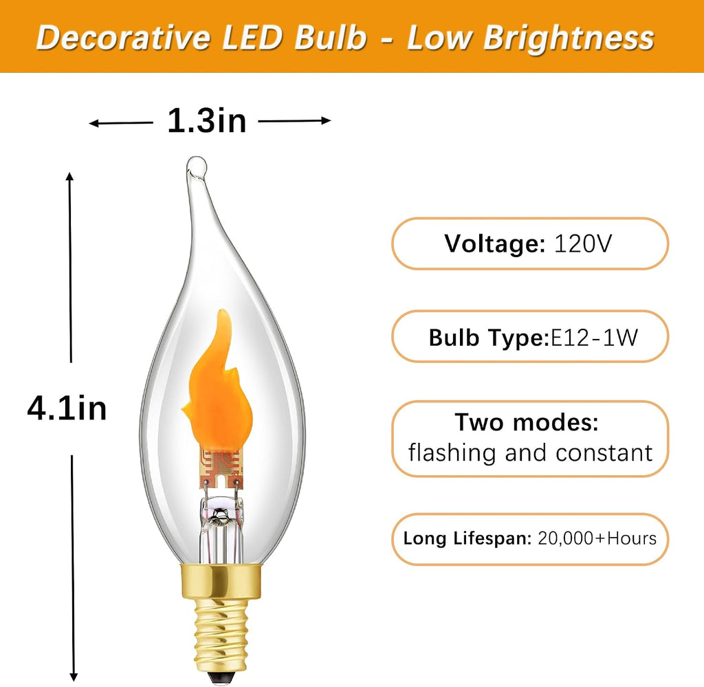 Flickering Flame Light Bulbs,E12 Flicker Candelabra Flame LED Bulb,2 Modes