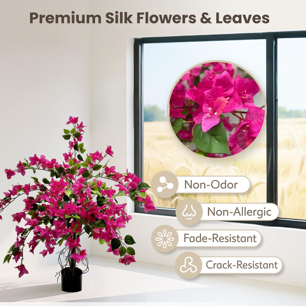 3FT Artificial Bougainvillea Tree - Realistic Faux Bougainvillea Tree with Pink Silk Flowers, Lifelike Artificial