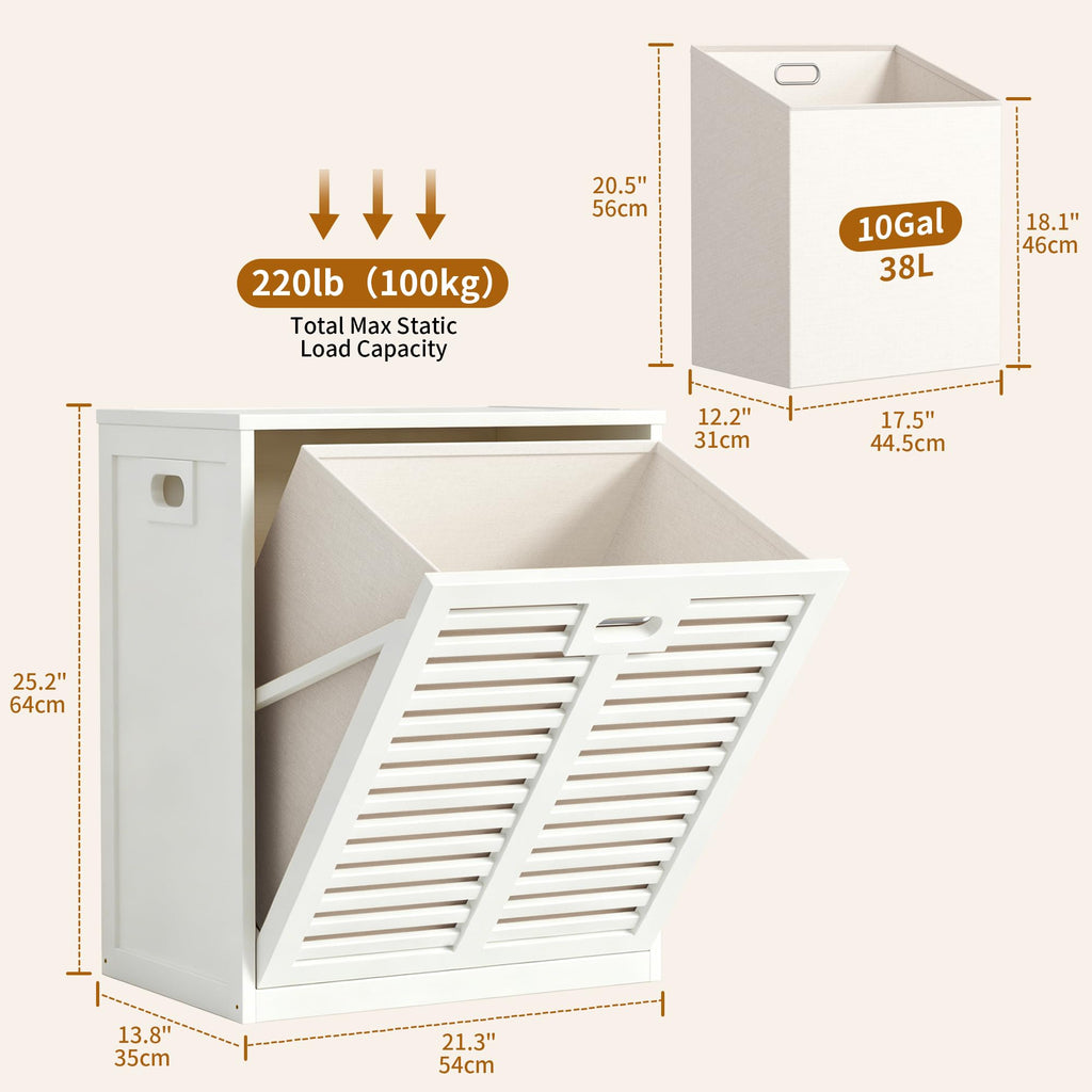 Tilt Out Laundry Hamper, Bamboo Laundry Cabinet with Hidden Removable Basket,Dirty Clothes Storage Organizer , White