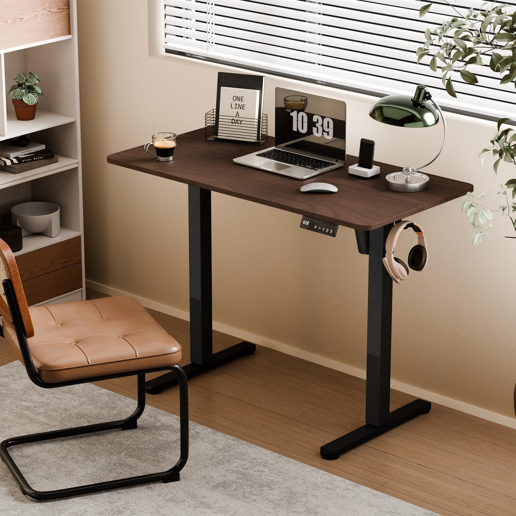 Electric Standing Desk, 40" x 24" Small Sit Stand Desk, Dark Walnut