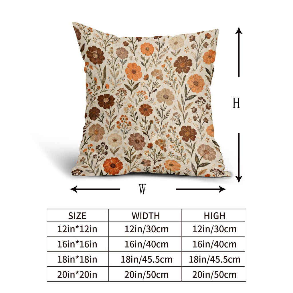 Vintage Floral Pillow Covers 24x24 Inch Set of 2 Rust Brown Orange Retro Country Flower Print Decorative Throw