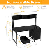 Black Computer Desk with Hutch & Drawers - Office Desk with 3 Storage Drawers and Power Outlets
