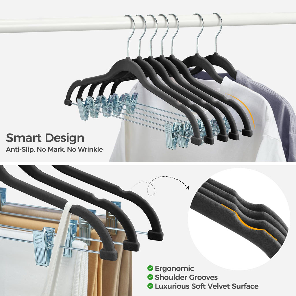 Velvet Pant Hangers with Adjudtable Clips 30 Pack, Black