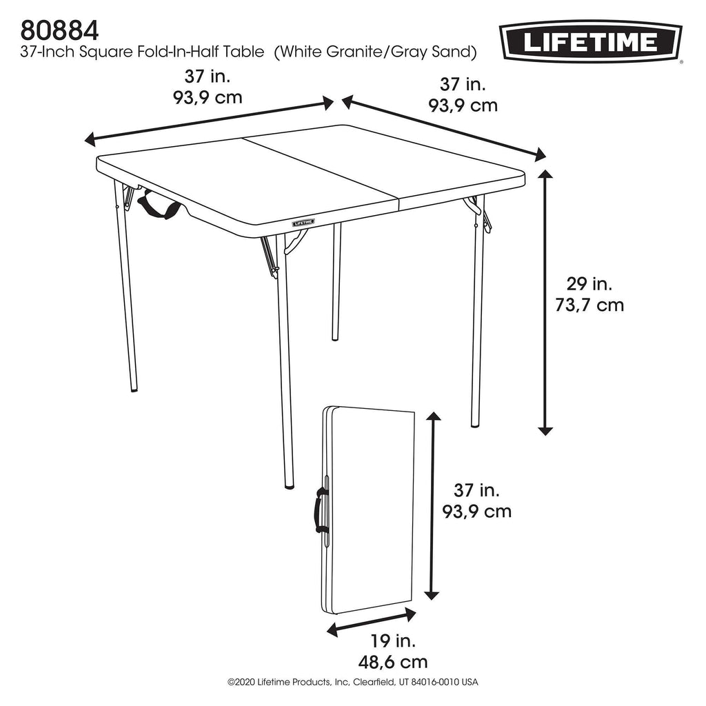 37-Inch Square Fold-in-Half Table, 2 Pack, Light Commercial, White Granite