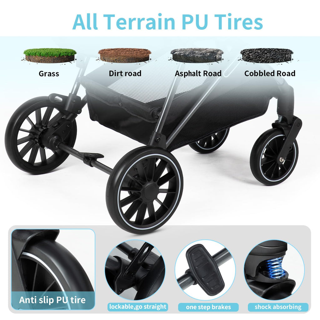 2 in 1 Baby Stroller,Folding High Landscape Infant Stroller,Reversible Pram, Convertible Pushchair for Infants