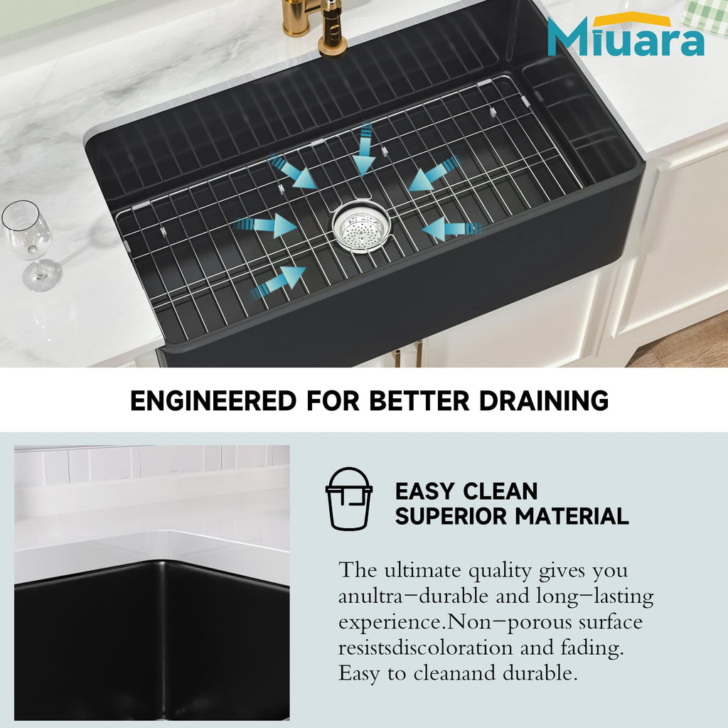 Farmhouse Sink 33 x 18 Inch Black Fireclay Apron Front Kitchen Sink