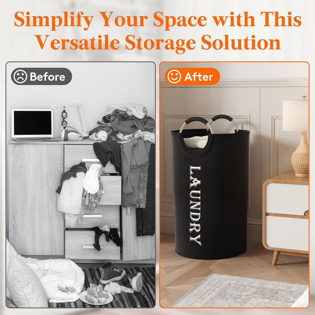 120L 2-Pack Large Laundry Basket, Collapsible Laundry Hamper with Aluminum Handles, Waterproof Freestanding Dirty
