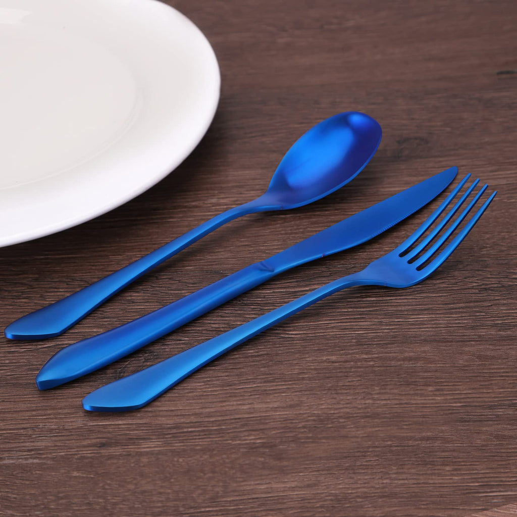 Matte Blue Silverware Set, 20-Piece Stainless Steel Flatware Set Service for 4, Satin Finish Tableware Cutlery Set