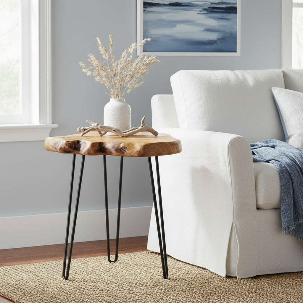 Live Edge Cedar End Table with Hairpin Legs, 20.5" H