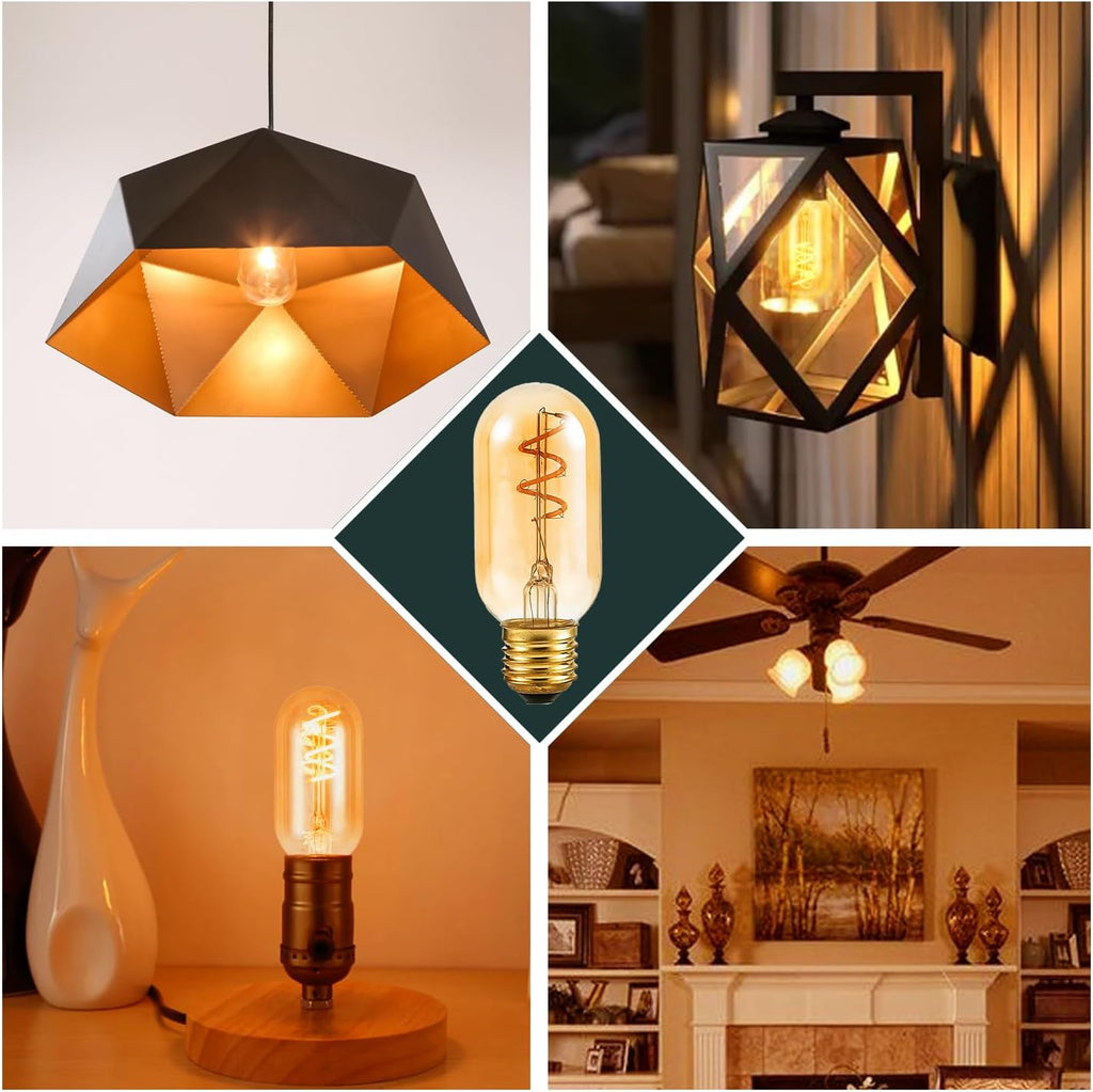 T14 Vintage LED Edison Bulbs, 3W (25W Equivalent), Amber Glass T45 LED Light Bulb,E26 Base, 2200K Warm White,120V
