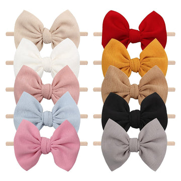 4.5'' Nylon Bow Headbands for Baby Girls - Handmade Tied Bows Hair Accessories for Infants and Toddlers - 10 Pieces