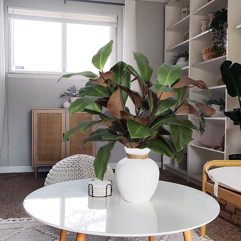 Artificial Magnolia Leaves Branches Fake Greenery Leaf Faux Magnolia Stems Leaves for Indoor Outdoor Vase Home Office