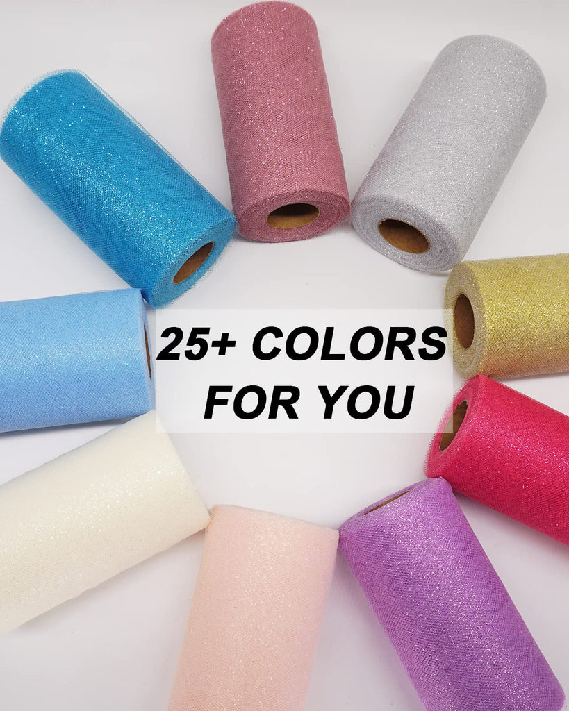 Glitter Tulle Fabric Rolls, 6 Inch x 50 Yards, Sparkling Sequin, Blush