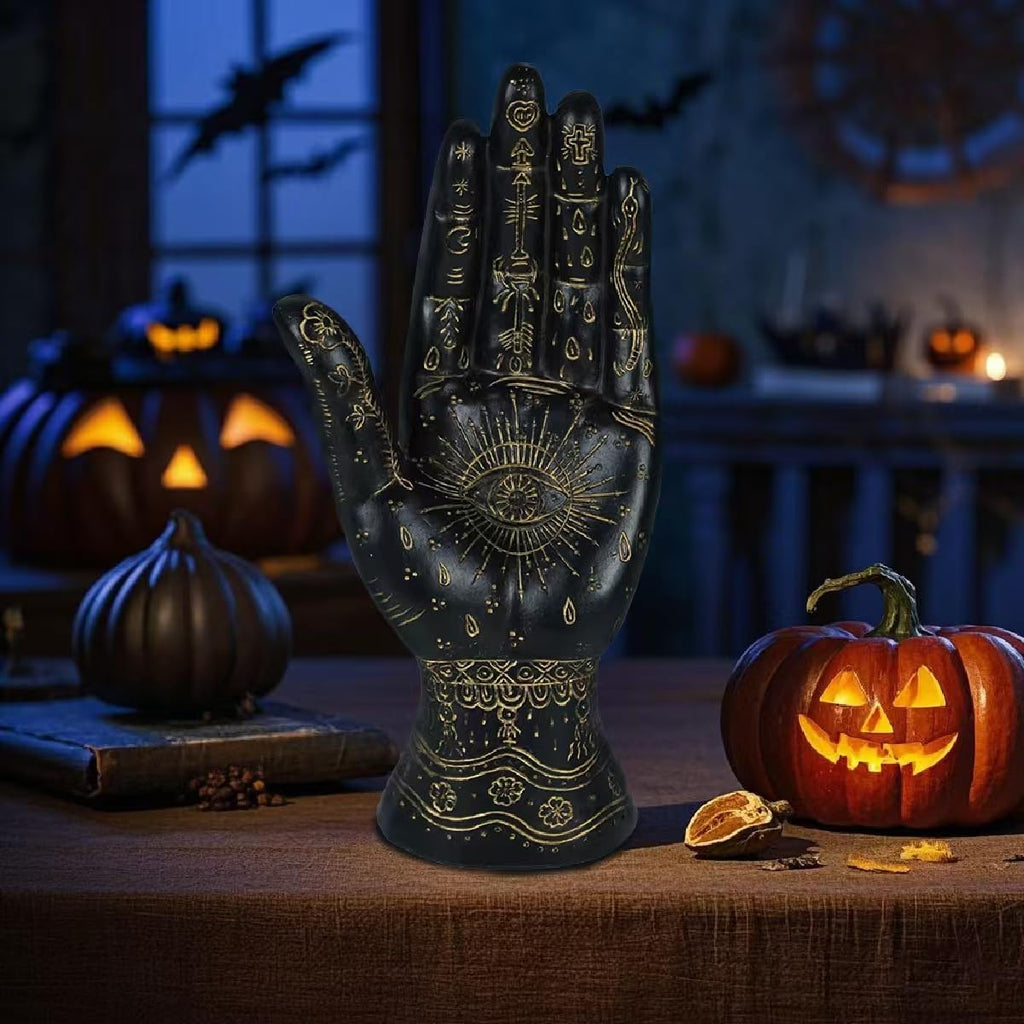 Palmistry Hand Resin Statue Telling Palm Reading, Ancient Mystical Palm with Lines and Symbols Sculpture for Palm