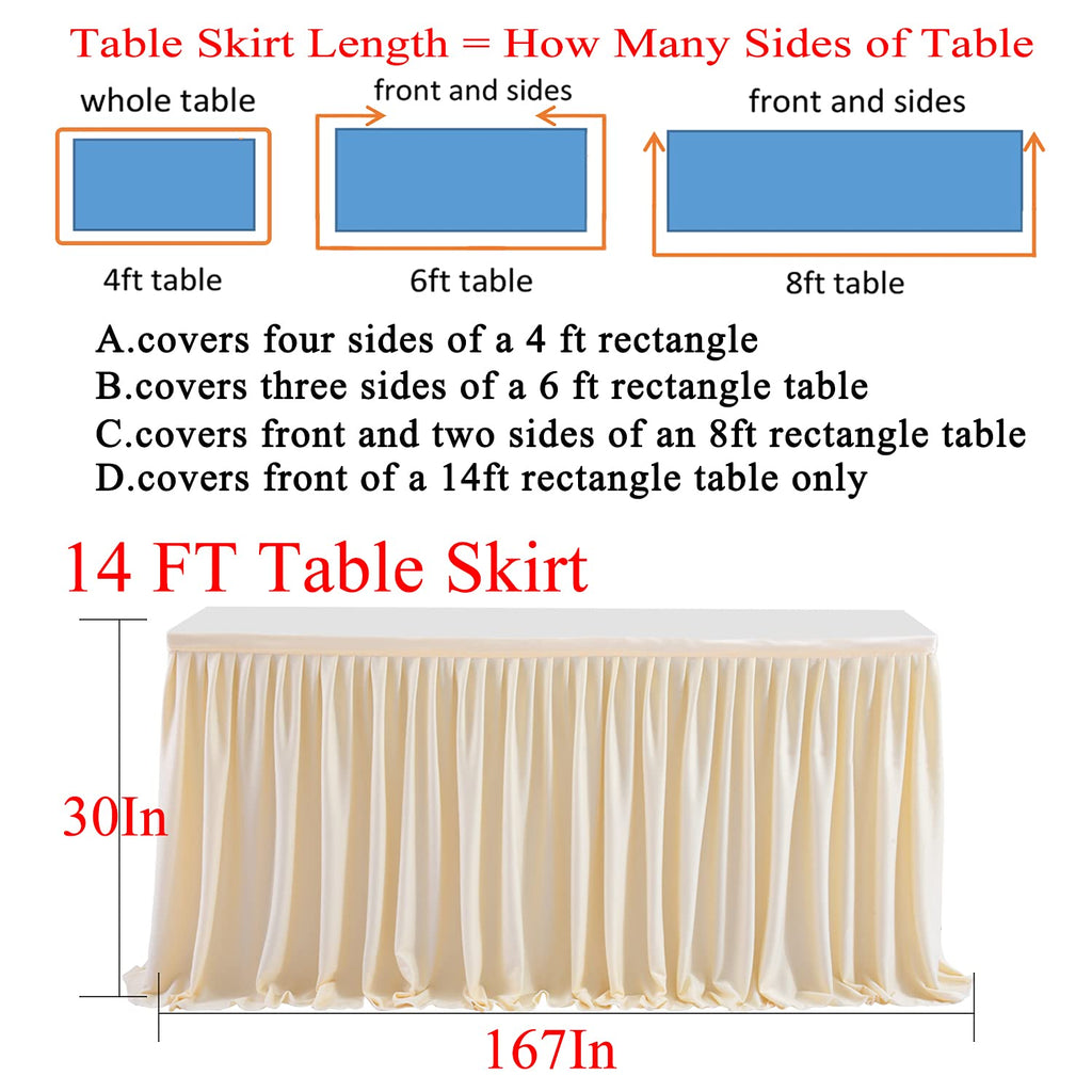 14ft Ivory Table Skirt for Rectangle Tables Polyester Pleated Table Skirt Desk Skirts Ruffle Tablecloth Skirt for