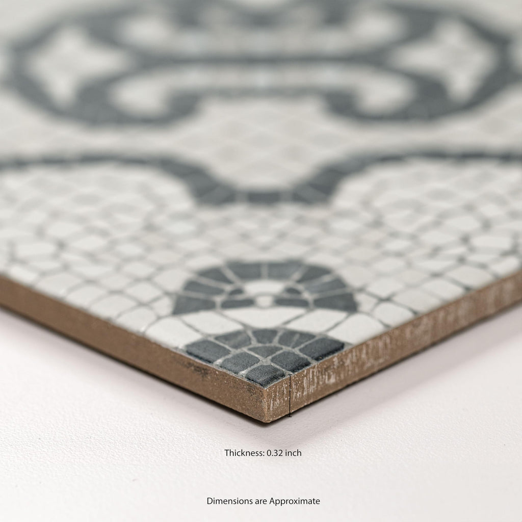Porcelain Encaustic Floor & Wall Tile | Galleria Amalfi Bianco |8" x 8"