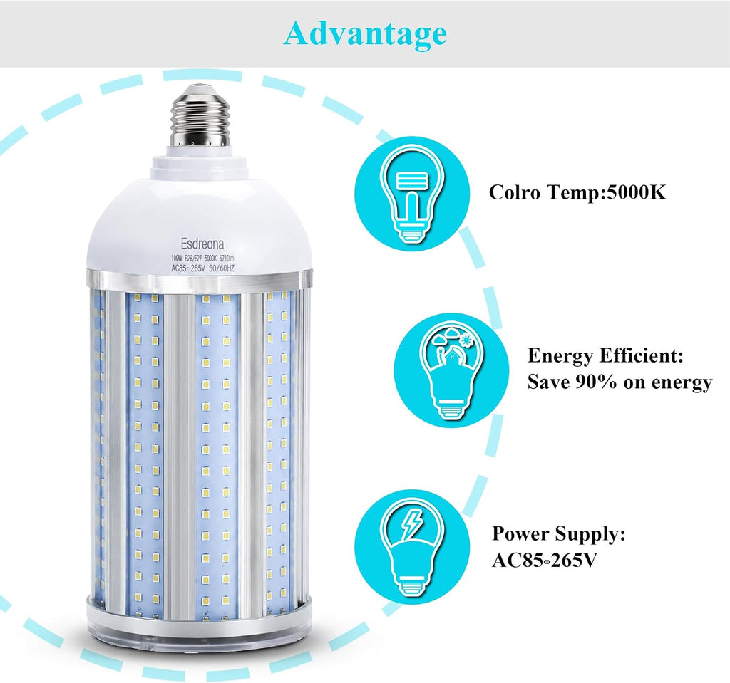 2 Pack 100W LED Corn Cob Bulb,10,000 Lumen, Daylight 5000K
